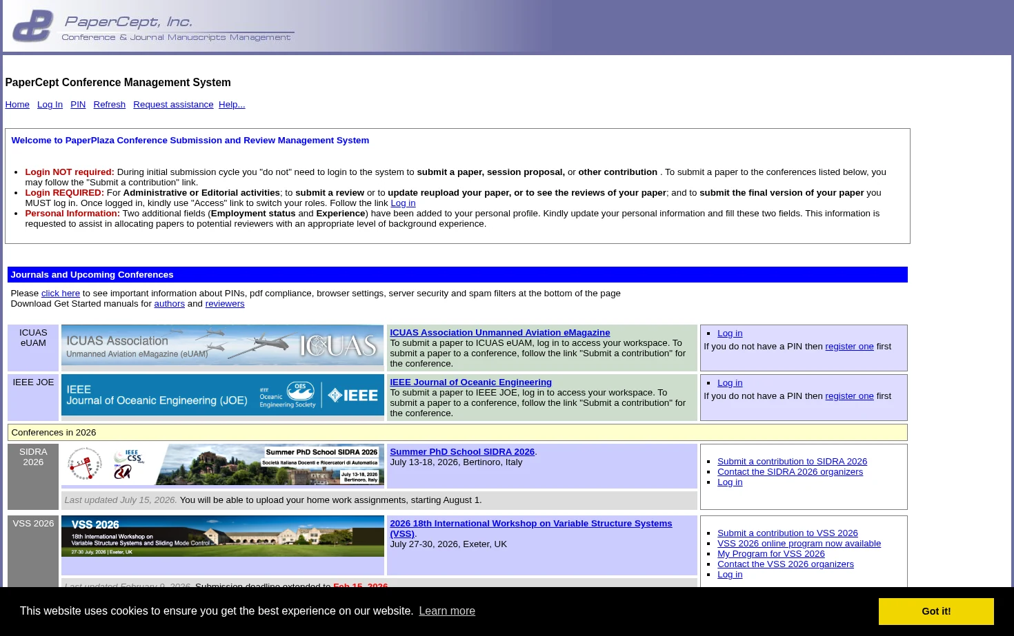 PaperCept Conference Management System 页面快照